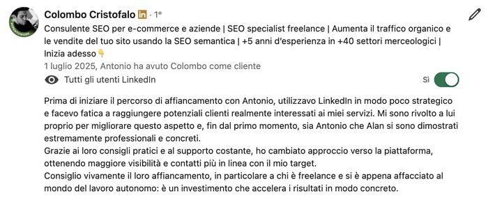 Referenza LinkedIn di Colombo Cristofalo