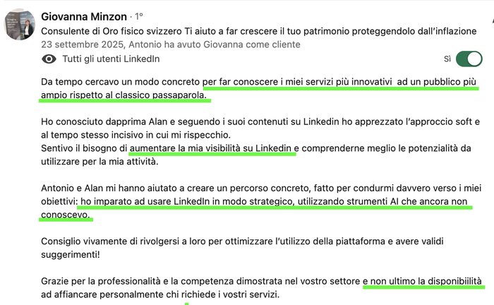 Referenza LinkedIn di Giovanna Minzon