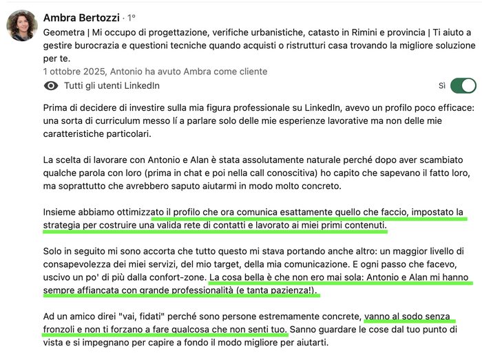 Referenza LinkedIn di Ambra Bertozzi