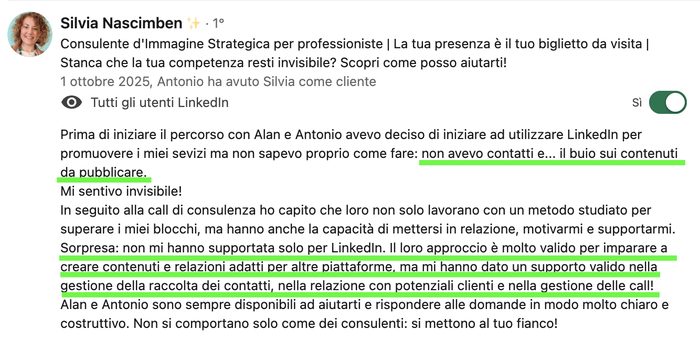 Referenza LinkedIn di Silvia Nascimben