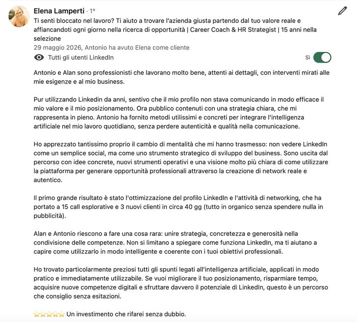 Referenza LinkedIn di Elena Lamperti