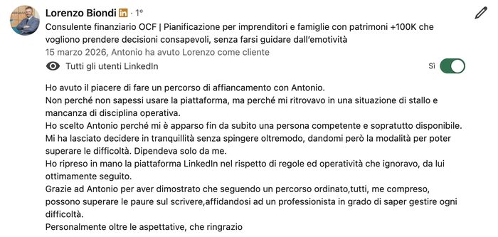 Referenza LinkedIn di Lorenzo Biondi