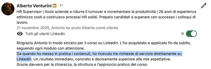 Referenza LinkedIn di Alberto Venturini