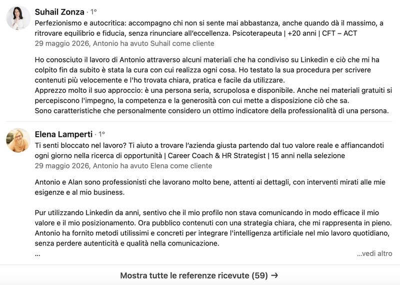 Referenze LinkedIn di Antonio Benedetto